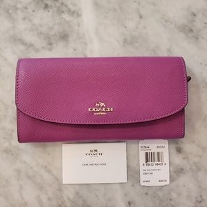 Coach Hyacinth Purple Leather Flower Slim Wallet